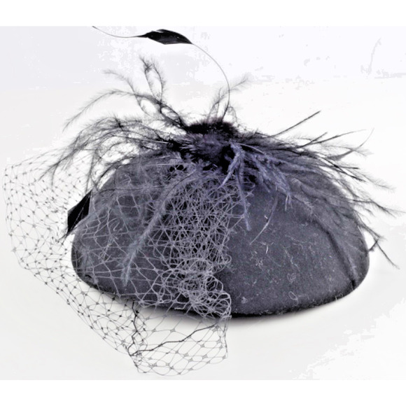 Vintage Black Cocktail Pillbox Fascinator Hat With Birdcage Veil & Feather main image 11